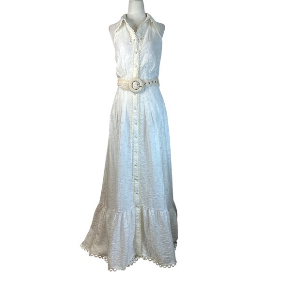 HEMANT AND NANDITA Tora Long Belt Buckle Dress in White X-Small New Maxi Gown - Picture 5 of 13